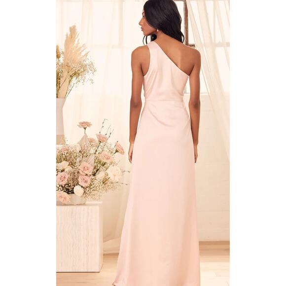 NEW Lulus Dreaming of Elegance Pink Satin One-Shoulder Maxi Dress - Size M - Picture 4 of 16